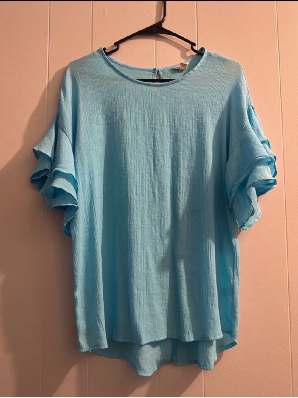 Light Blue Ruffle Sleeve Women's Top - Cato